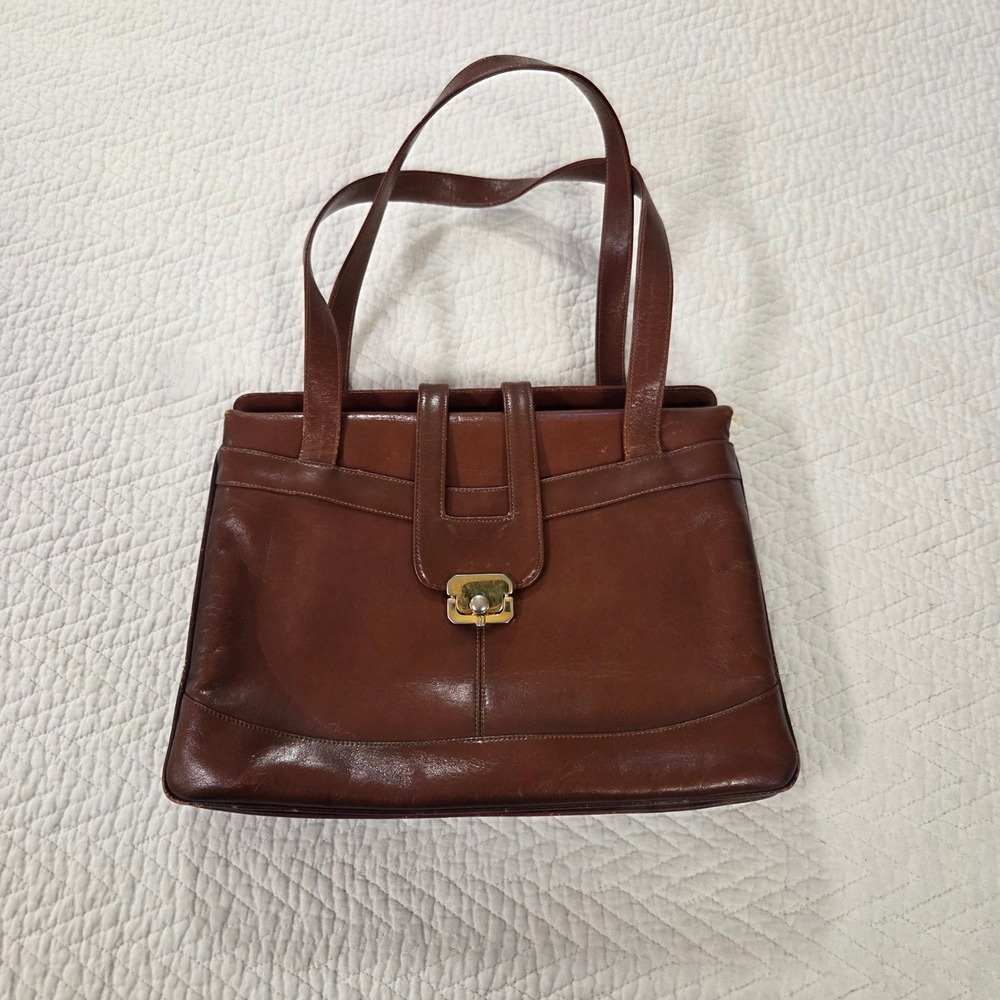 Lou Taylor Vintage Brown‎ Leather Shoulder Bag Satchel with Integrated Mirror